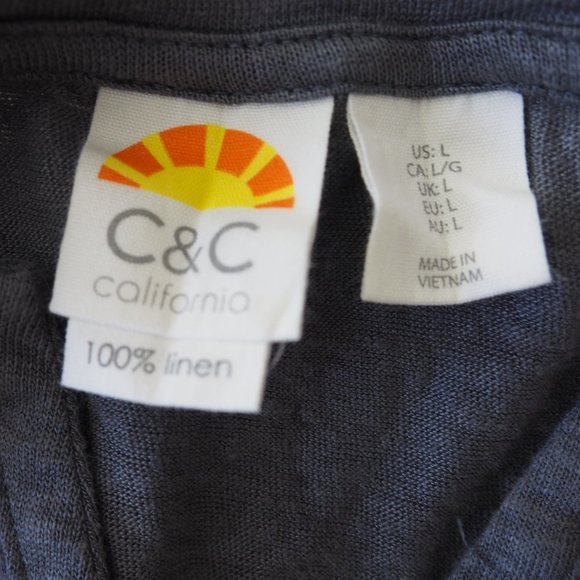 C&C California Women's Shirt Top Henley Linen Basic Solid Gray Large - Picture 9 of 9